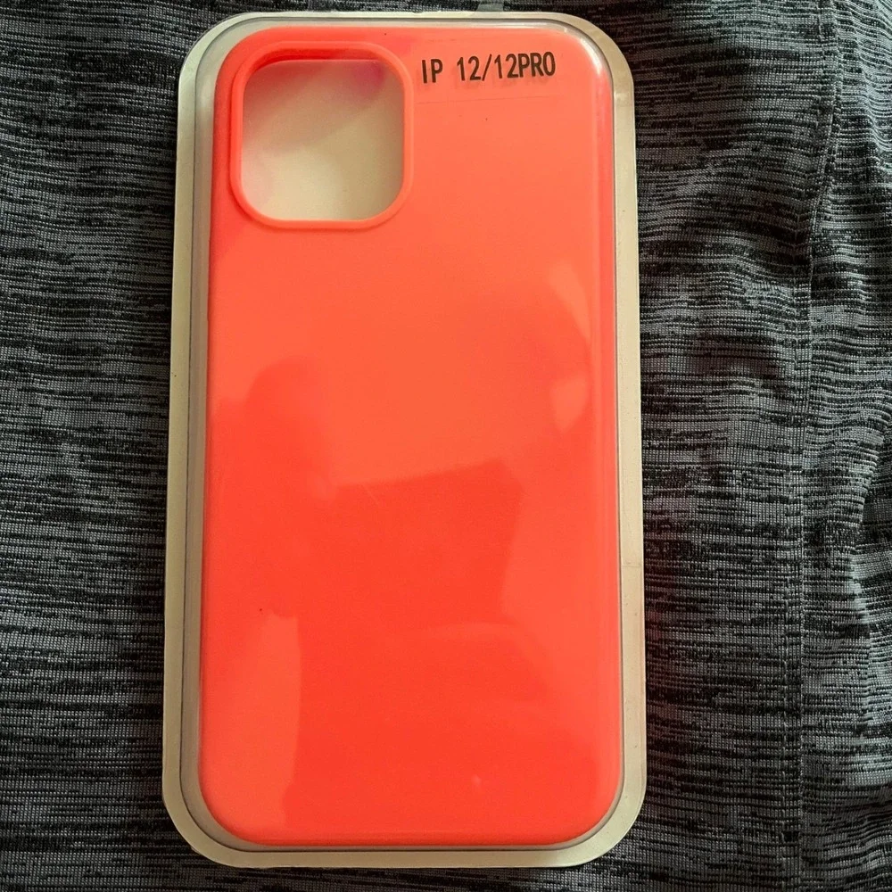 New Lot of 2 Case iPhone 12 & 12 Pro Bright Coral Orange & Clear Glitter